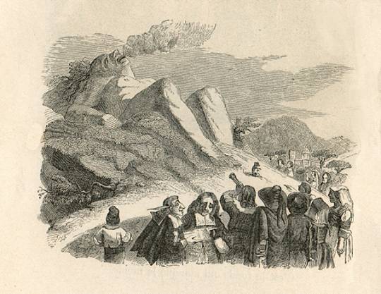V, 10, &laquo;La montagne qui accouche&raquo;. Dessin de Grandville.